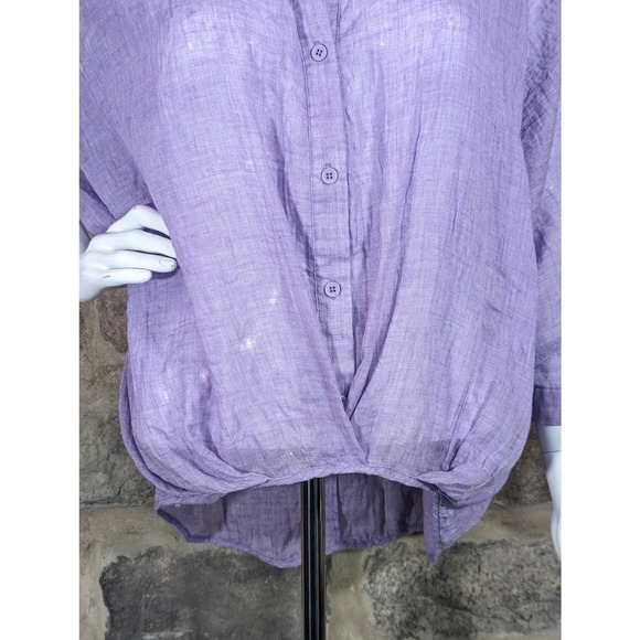 Onetheland Light Purple Blouse‎ Pull Over Twist Front Roll Sleeve Woman's Large - Picture 3 of 12